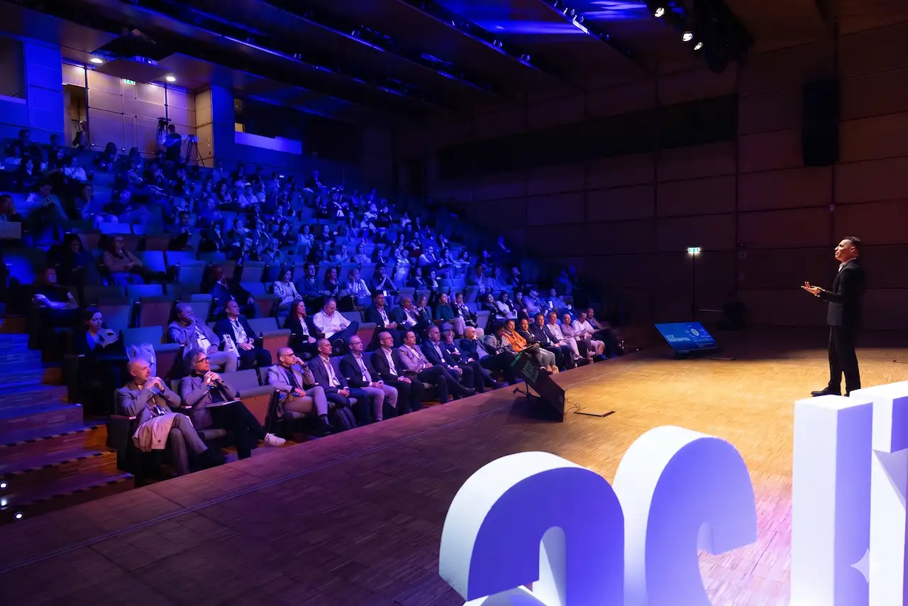 A full auditorium during the ITL 2026 presentation at Monterosa 91, Milan