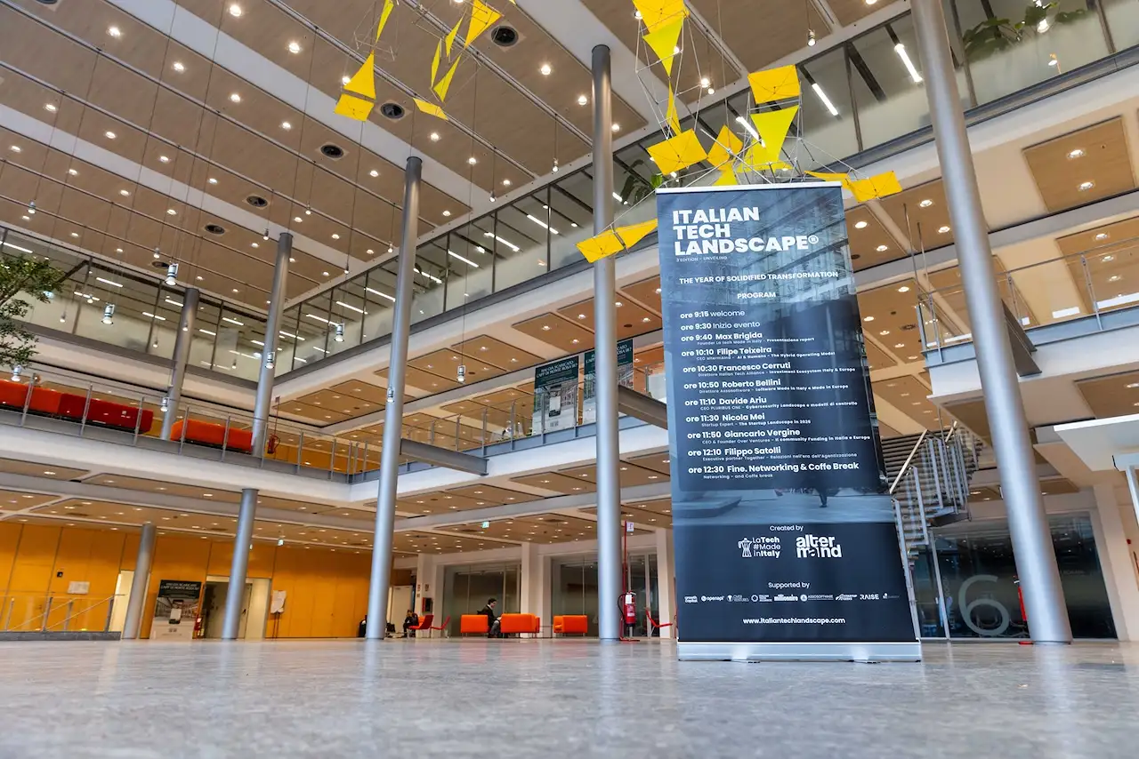 The atrium of Monterosa 91 with the ITL banner