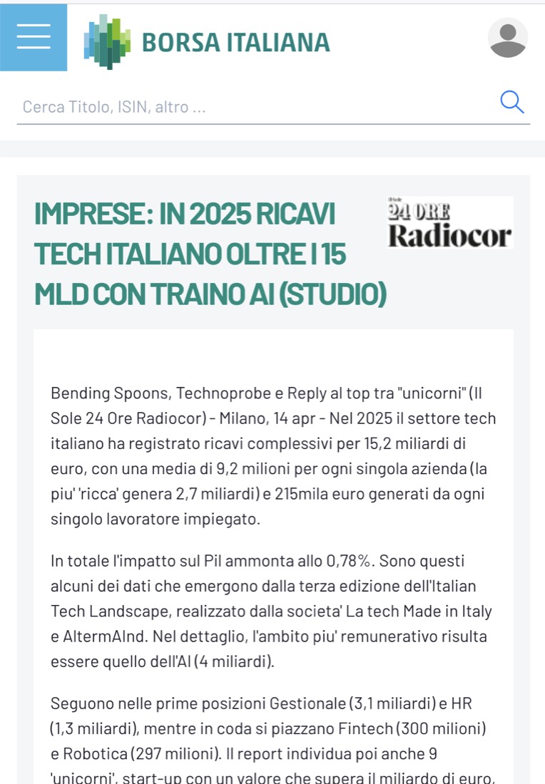 Borsa Italiana, Radiocor, 14 April 2026